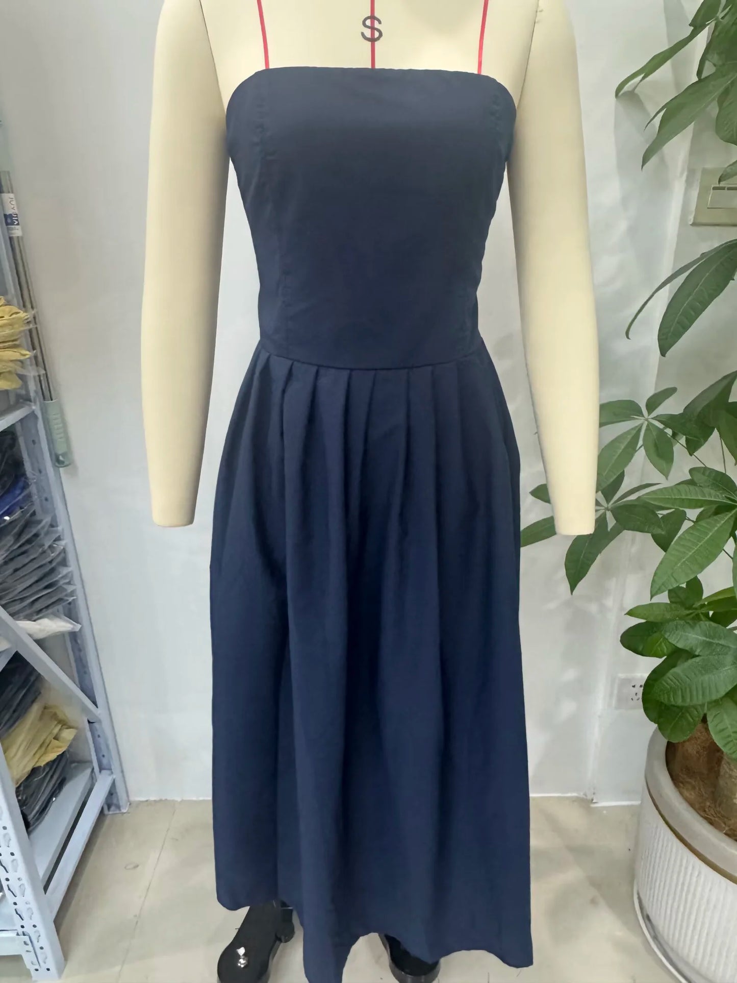 Women's Off Shoulder Pleated Poplin Strapless Summer Dress