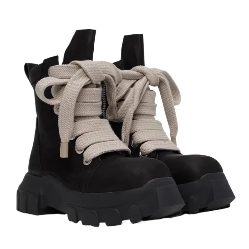 Men's Leather Platform Ankle Boots - Retro Skateboard Street Sneakers