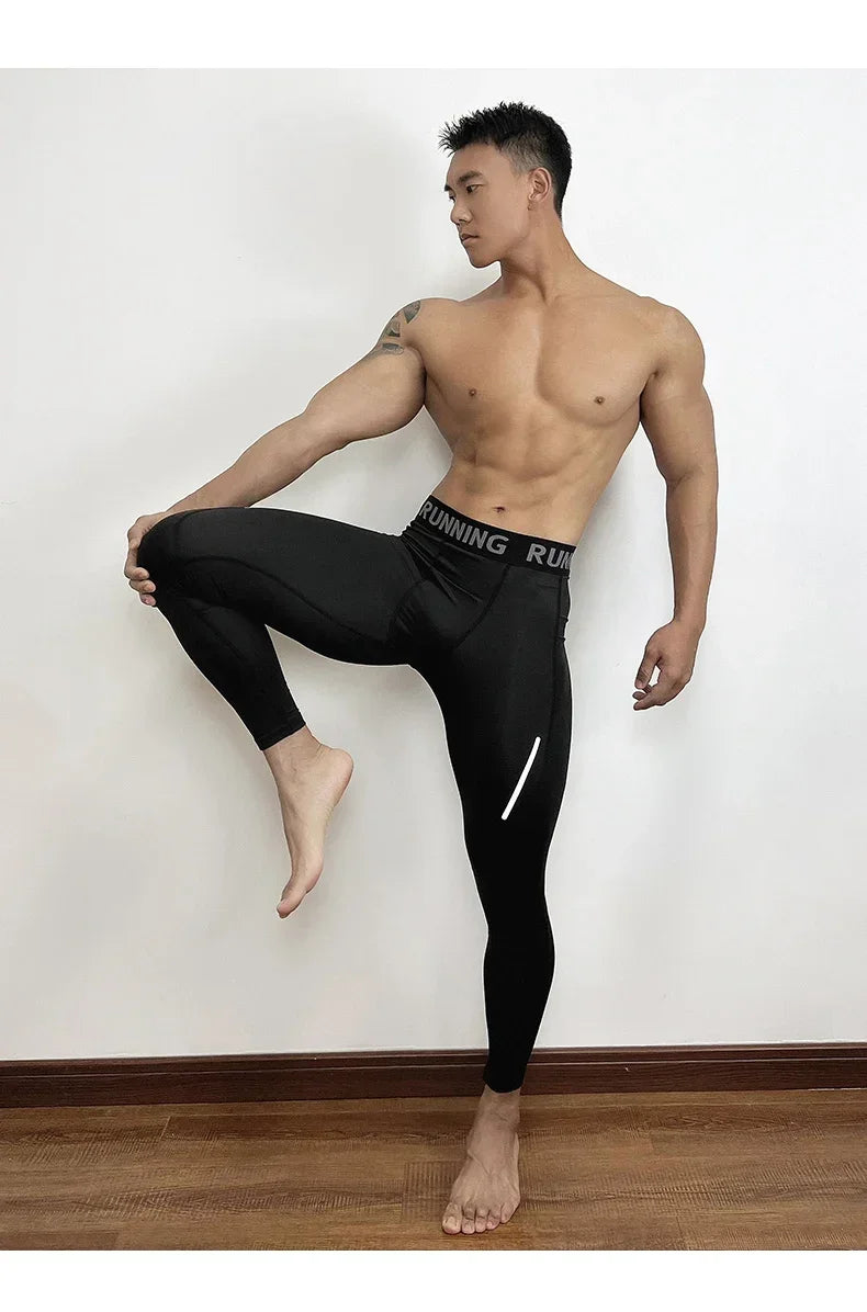 Men's Gym Compression Pants Quick Dry Reflector Sportswear Running Tights Fitness Training Sport Leggings