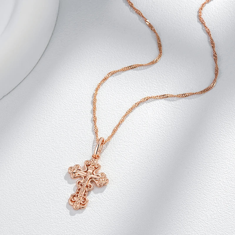 Women 585 Rose Gold Colour Cross Pendant Necklace