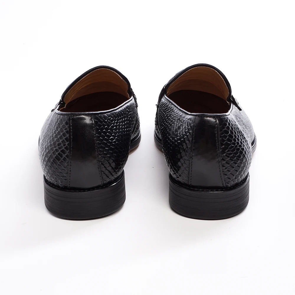 Men's Genuine Leather Snake Pattern Loafers – Pointed Slip-On Dress Shoes