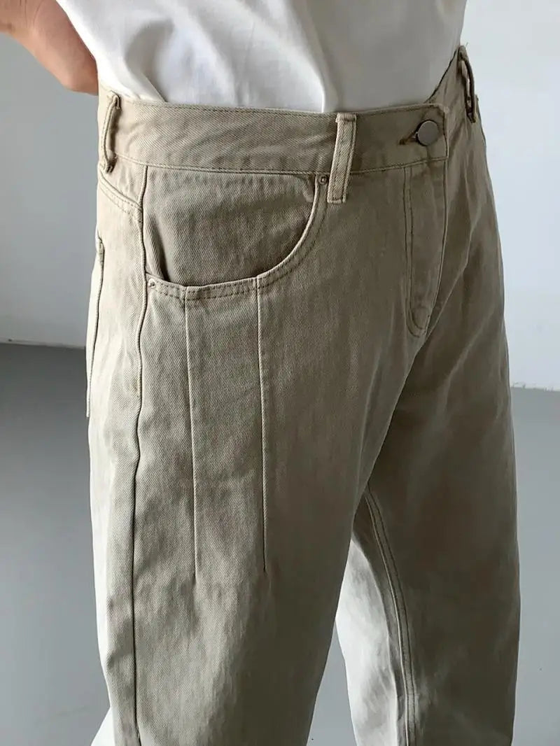 Men's High-Waisted Straight Jeans - Loose Wide Leg