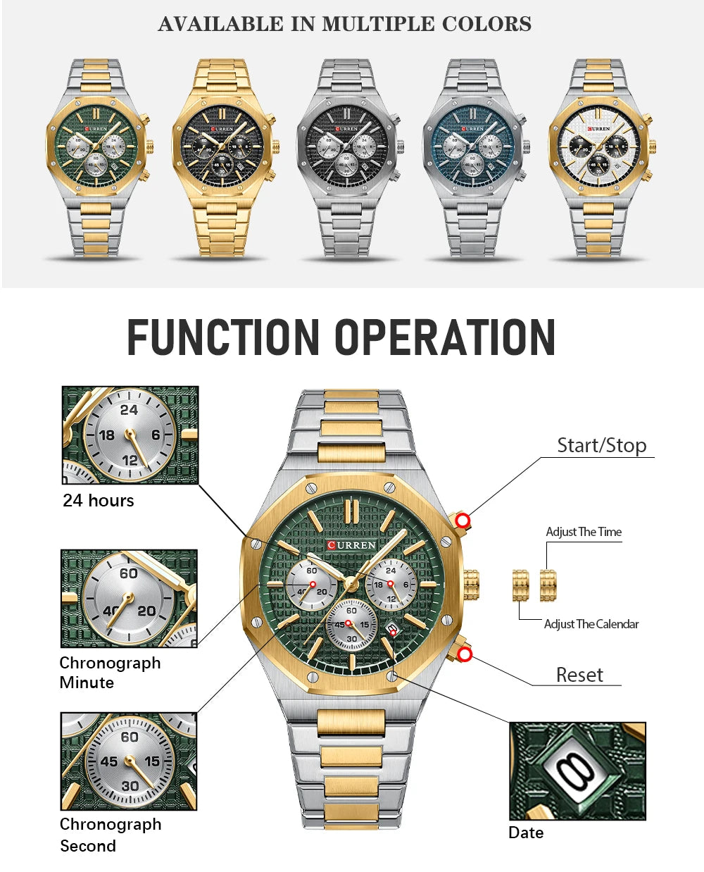 Luxury Gold Multifunction Quartz Watch - Luminous Sport Chronograph