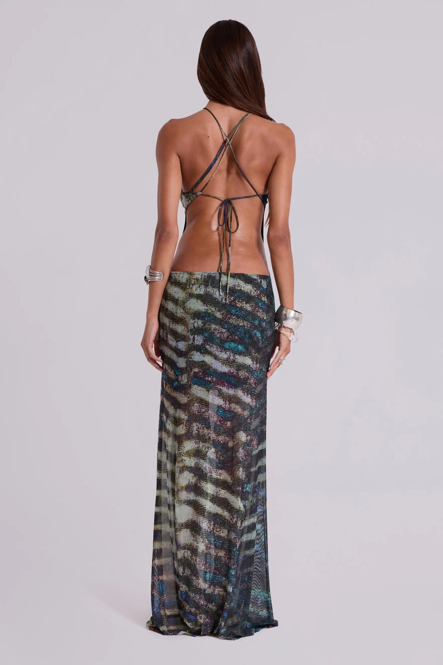 Bohemian Halter Maxi Dress - Asymmetric Print Beach Cover-Up