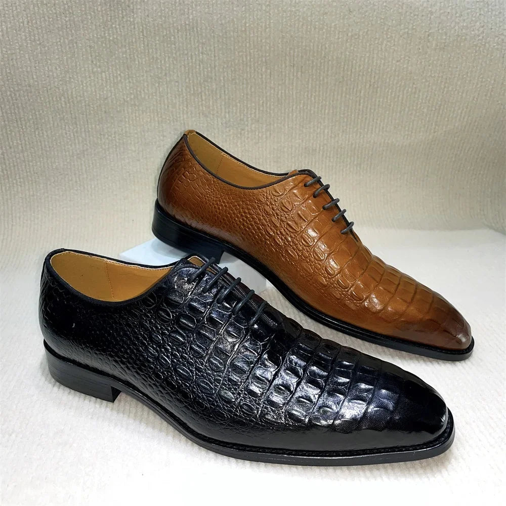 Hand-Painted Python Pattern Pointed Toe Oxford Dress Shoes