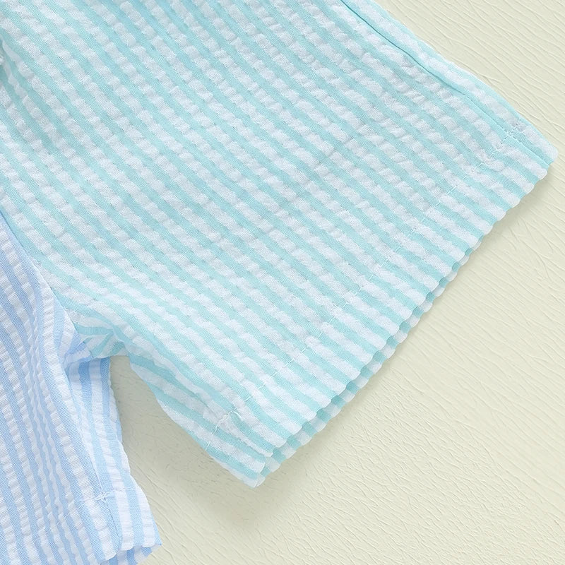 Toddler Boys Casual Outfit Set - Letter Embroidery Polo T-Shirt with Stripe Shorts