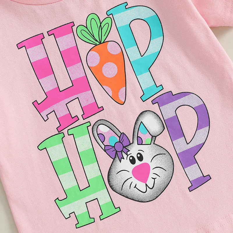 0-6Y Summer Kids Boys Girls Easter T Shirt Rabbit Letter Print Short Sleeve Pullover Top