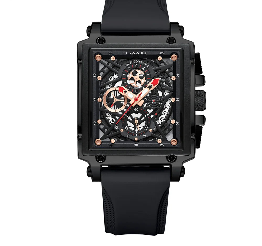 Men's Sports Watch - Large Dial Rectangular Design with Chronograph & Auto Date