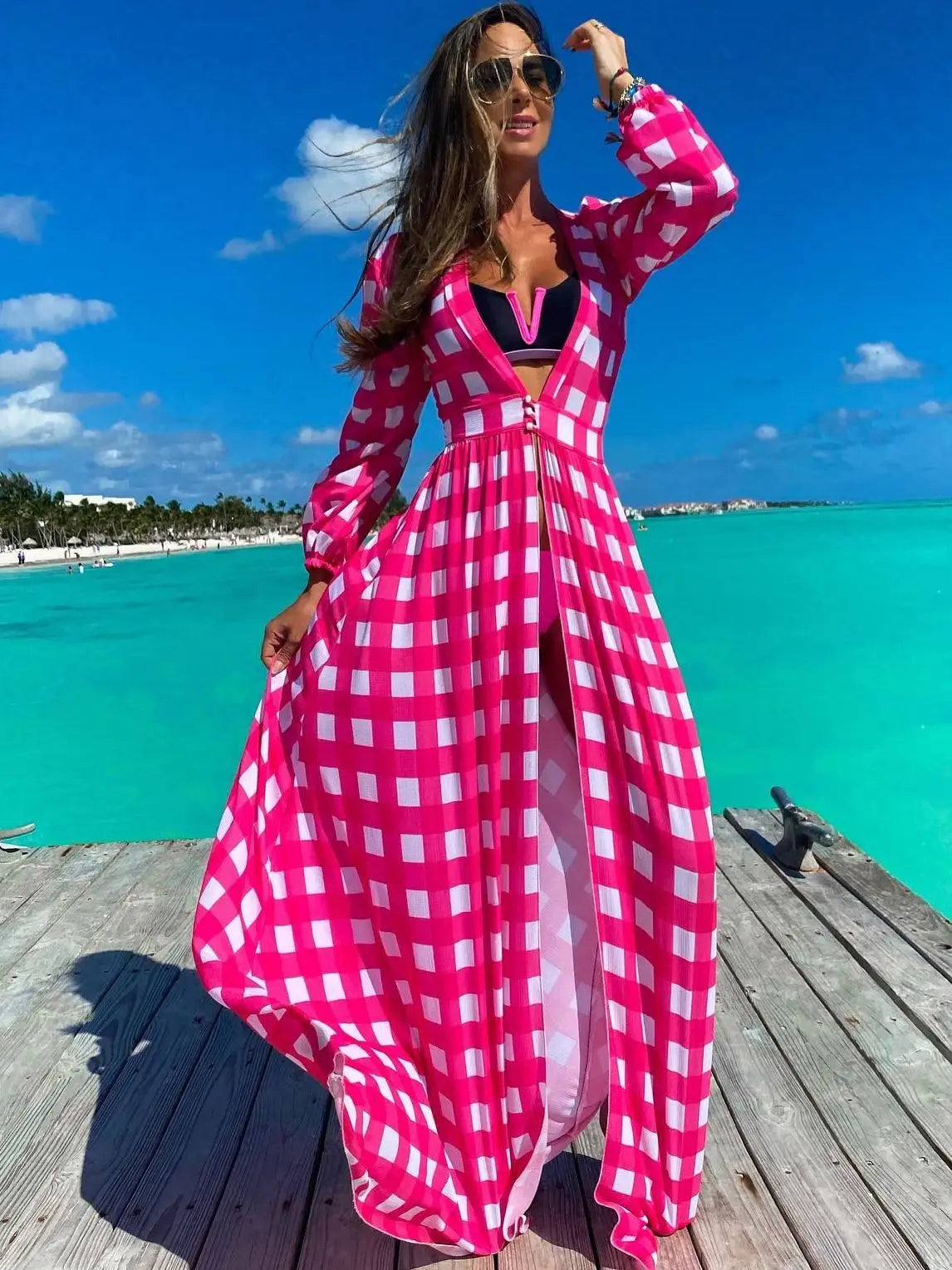 Women's Bikini Beach Cover up Tunics For Long Kaftan Swimsuit Cover Robe Swimsuit Cover-ups Print Beachwear