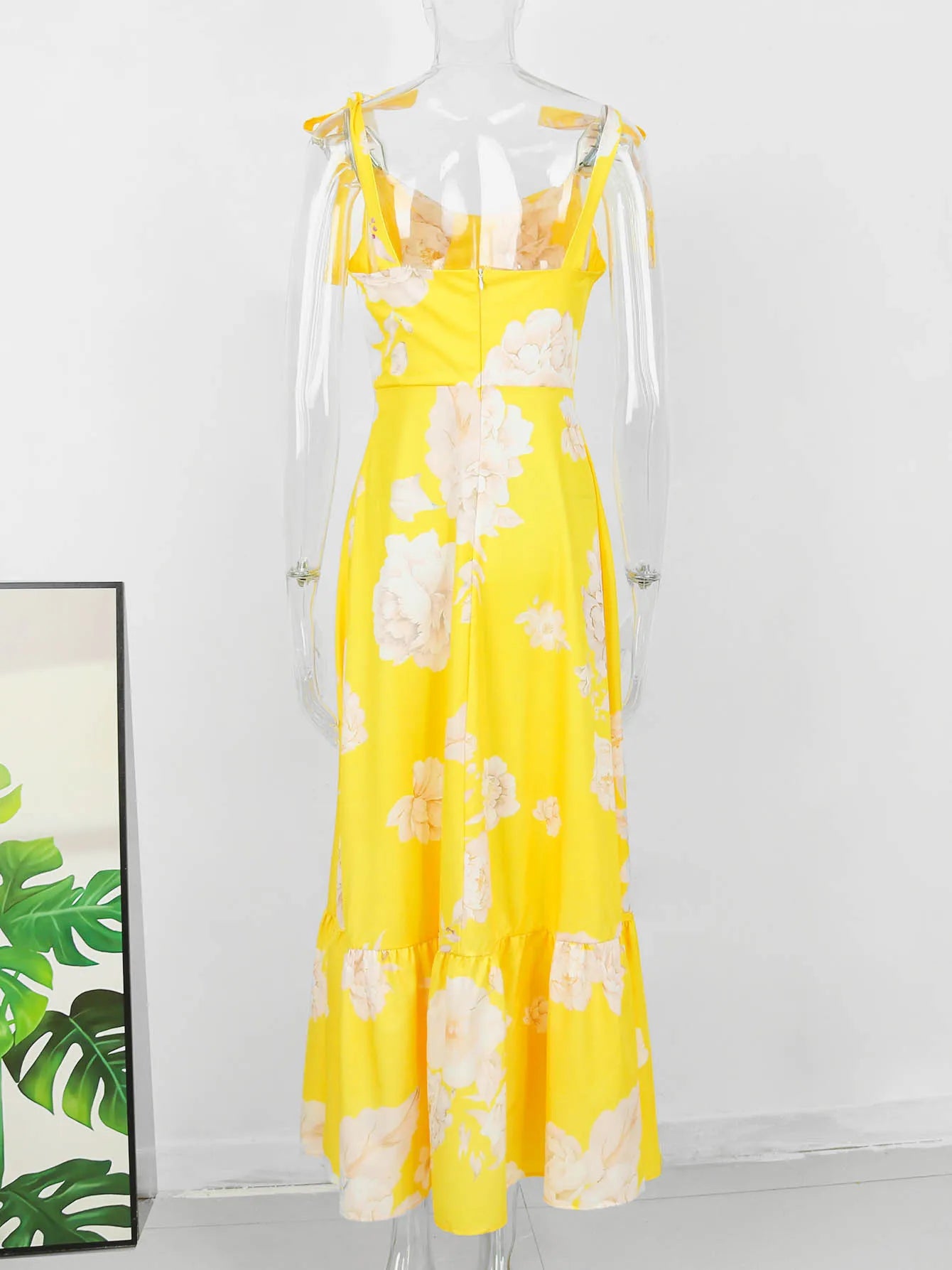 Women's Floral Printed  Elegant Sleeveless Long Lace Up Robe Summer Bodycon Dress