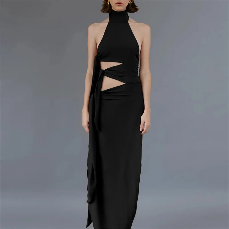 Sleeveless Split Maxi Dress - Halter Bandage Evening Gown