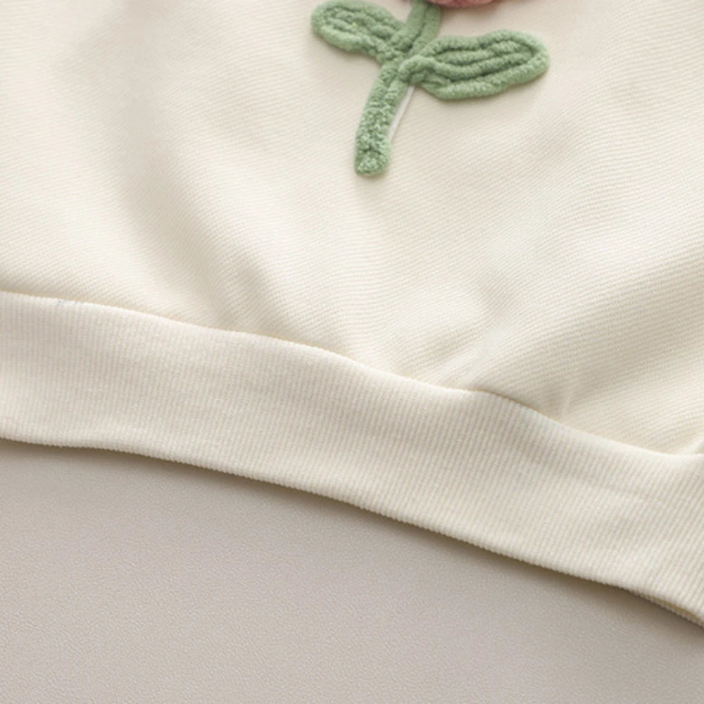 Girl's Clothing Autumn Long Sleeved Round Neck Top and Jeans 2-piece Three-dimensional Flower Spring Outfit Set