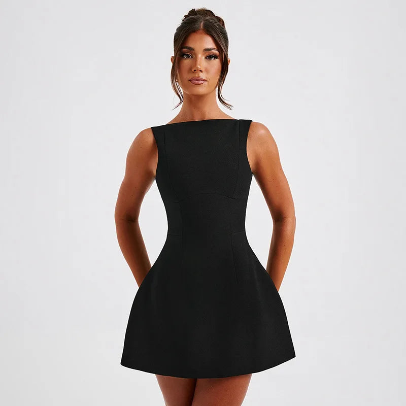 Women's Chic Sleeveless Mini Dress - Backless A-Line Dress