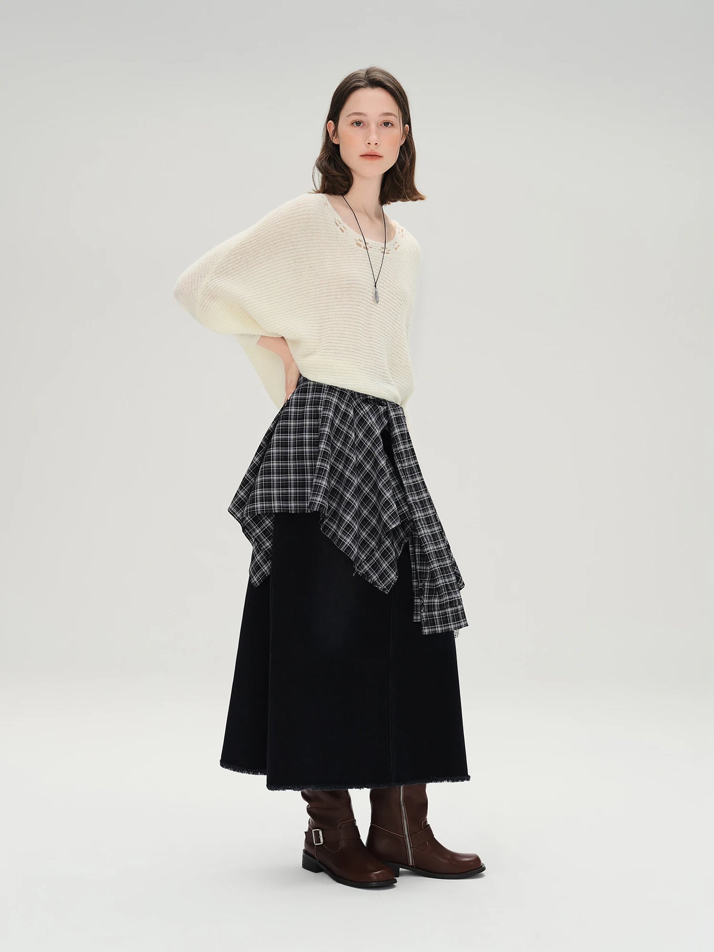 Black Denim Skirt High Waist Slimming Long Midi Skirt