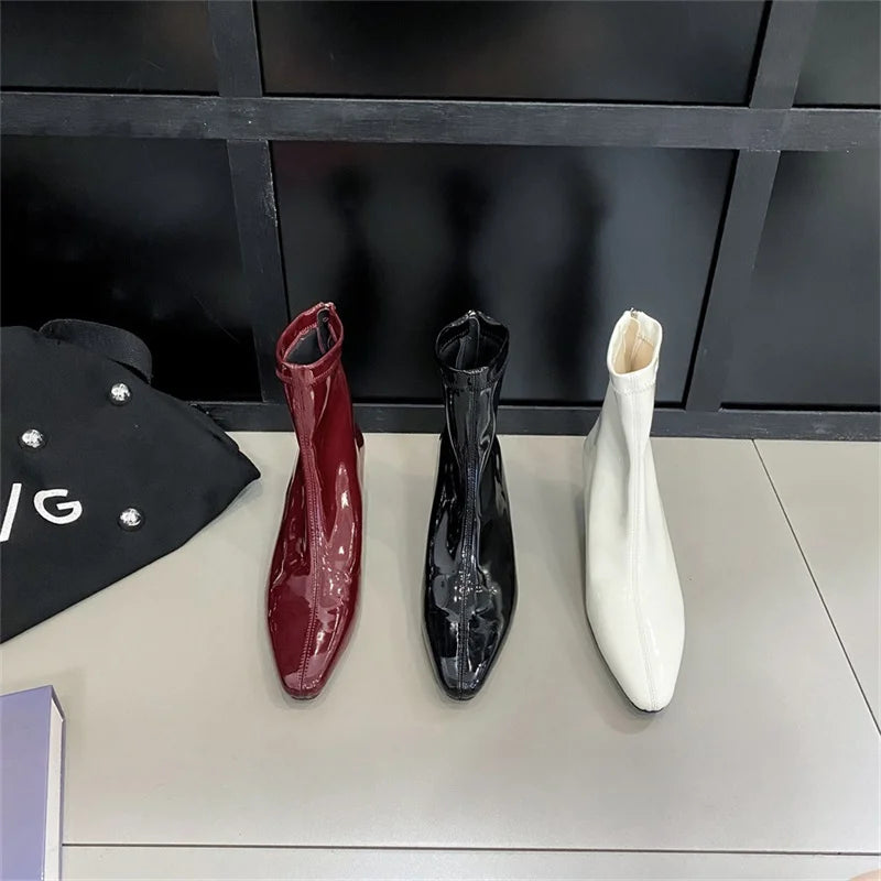 Patent Leather Pointed Toe Chelsea Ankle Boots | Wedge Heel & Rear Zip