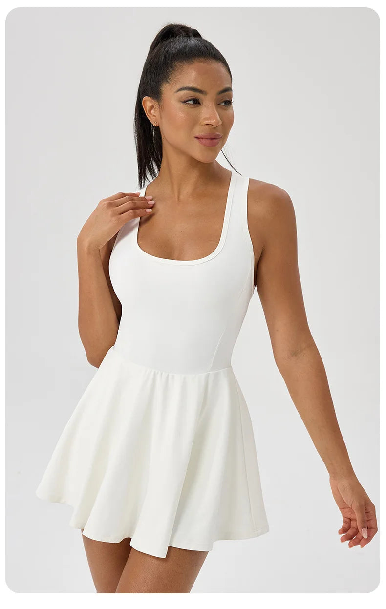 Women's Sleeveless Tennis Dress - Two Piece Fitness Yoga Set Quick Dry Athletic