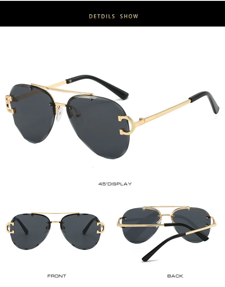 Unisex Vintage Rimless Classic Double Bridge Pilot Gradient Sunglasses