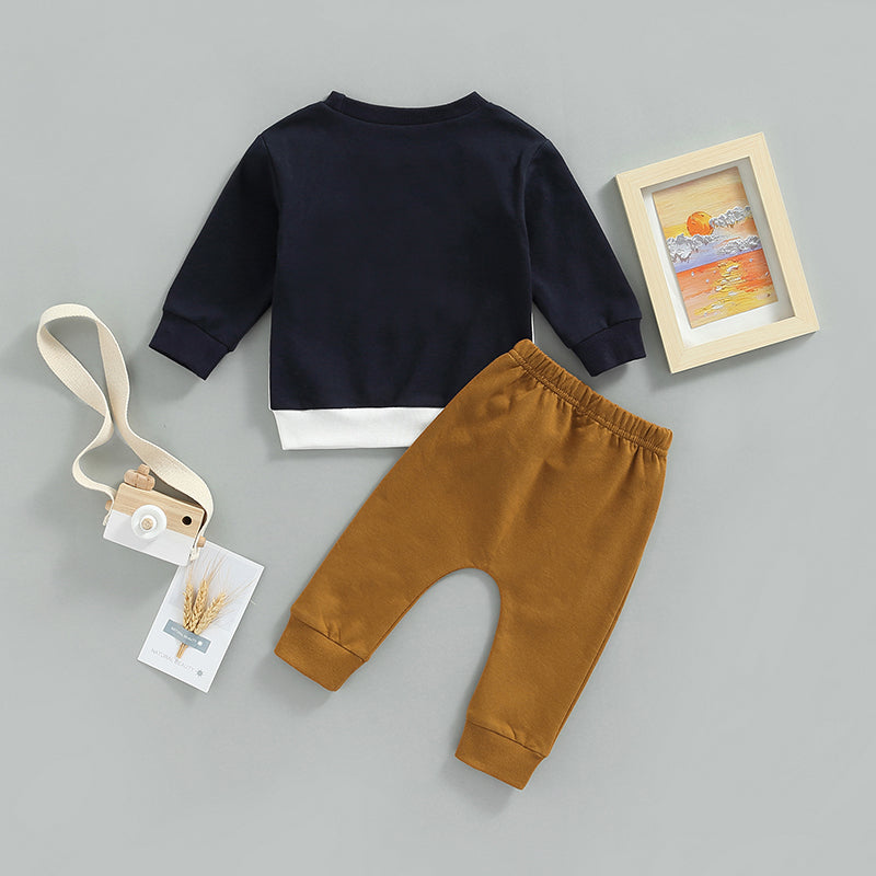 0-5Y Autumn Casual Kids Boys Clothes Set 2pcs Letter Print Colour Patchwork Long Sleeve Sweatshirt Top Pants
