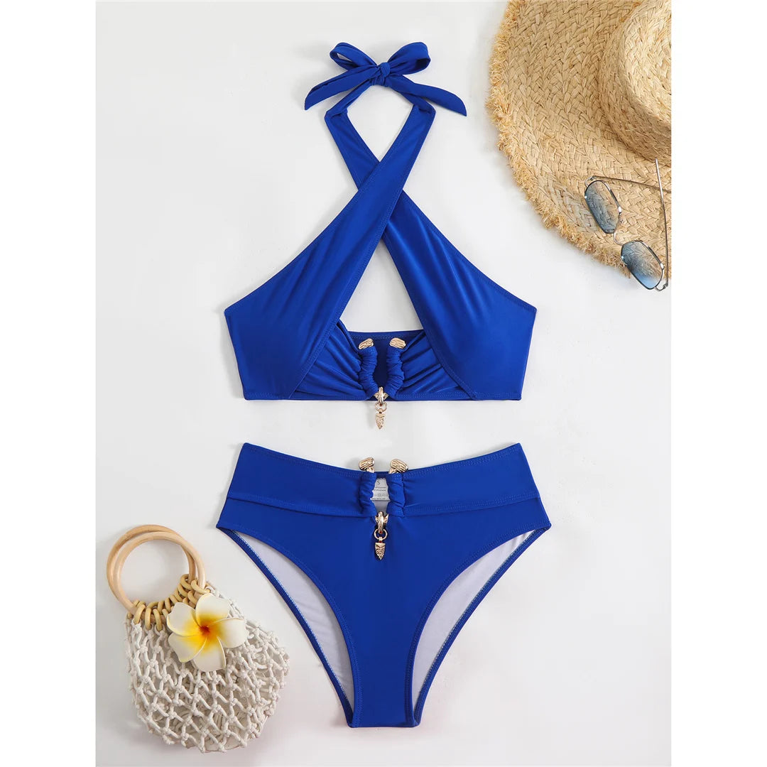 Women's Halter Cut Out High Waist Bikini Swimsuit Swimwear Two-pieces Bikini set