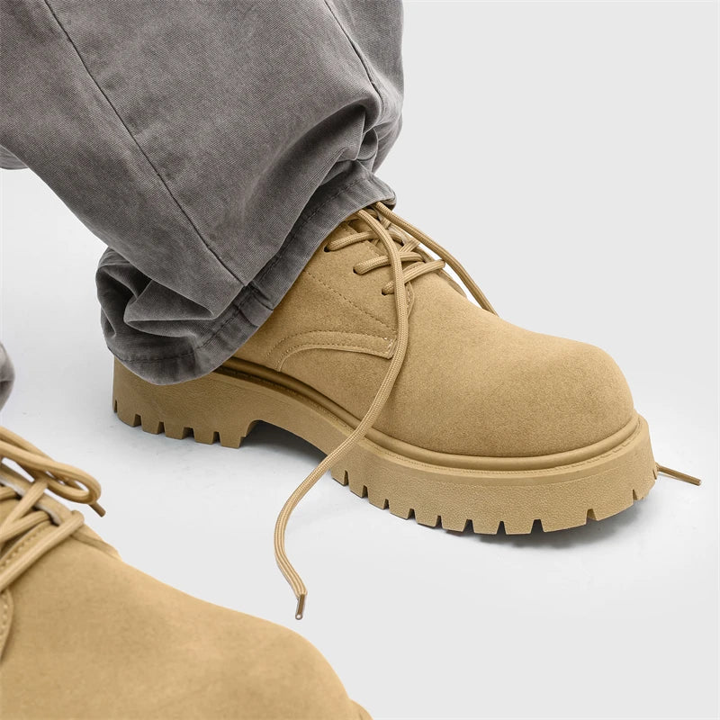 Men's Platform Suede Leather  Lace-up Casual British Shoes