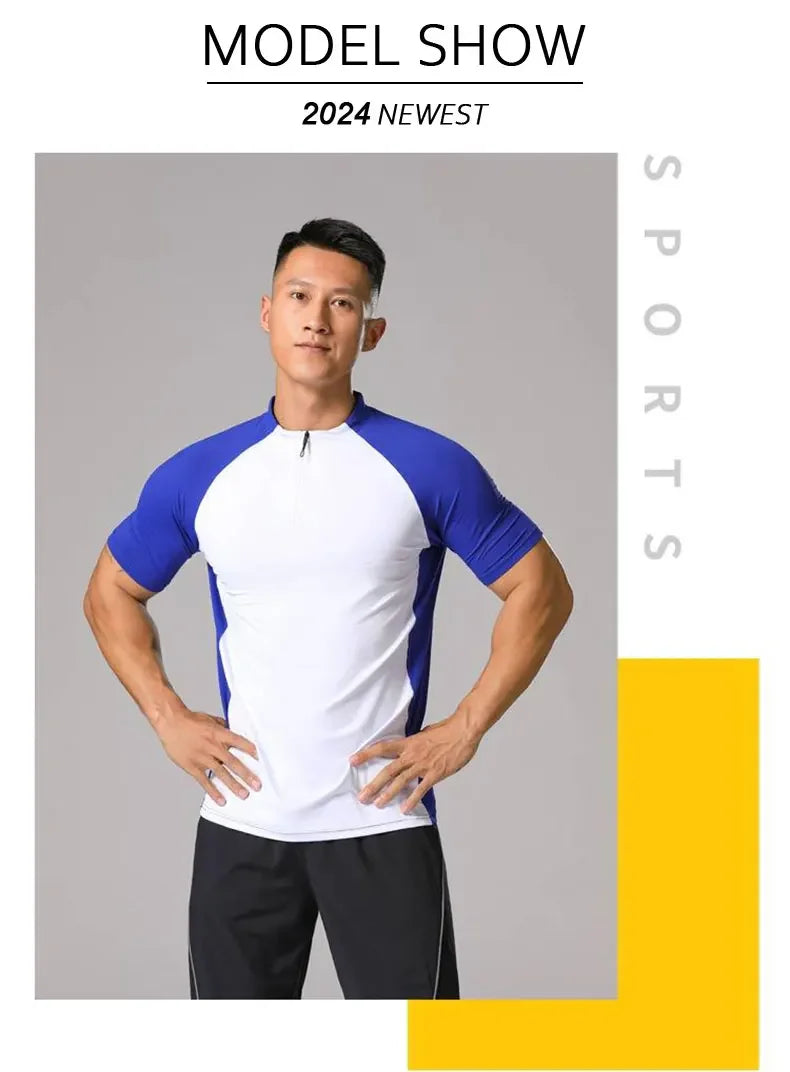 Men's Ice Silk Sweatshirt Elastic Wicking Breathable Tight High Quality Sport Short Sleeves T-shirt