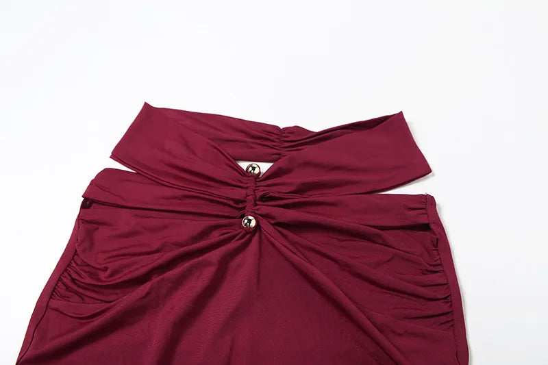 Women's Elegant Ruched Cut Out 2 Piece Dress Set - Halter Top & Maxi Skirt