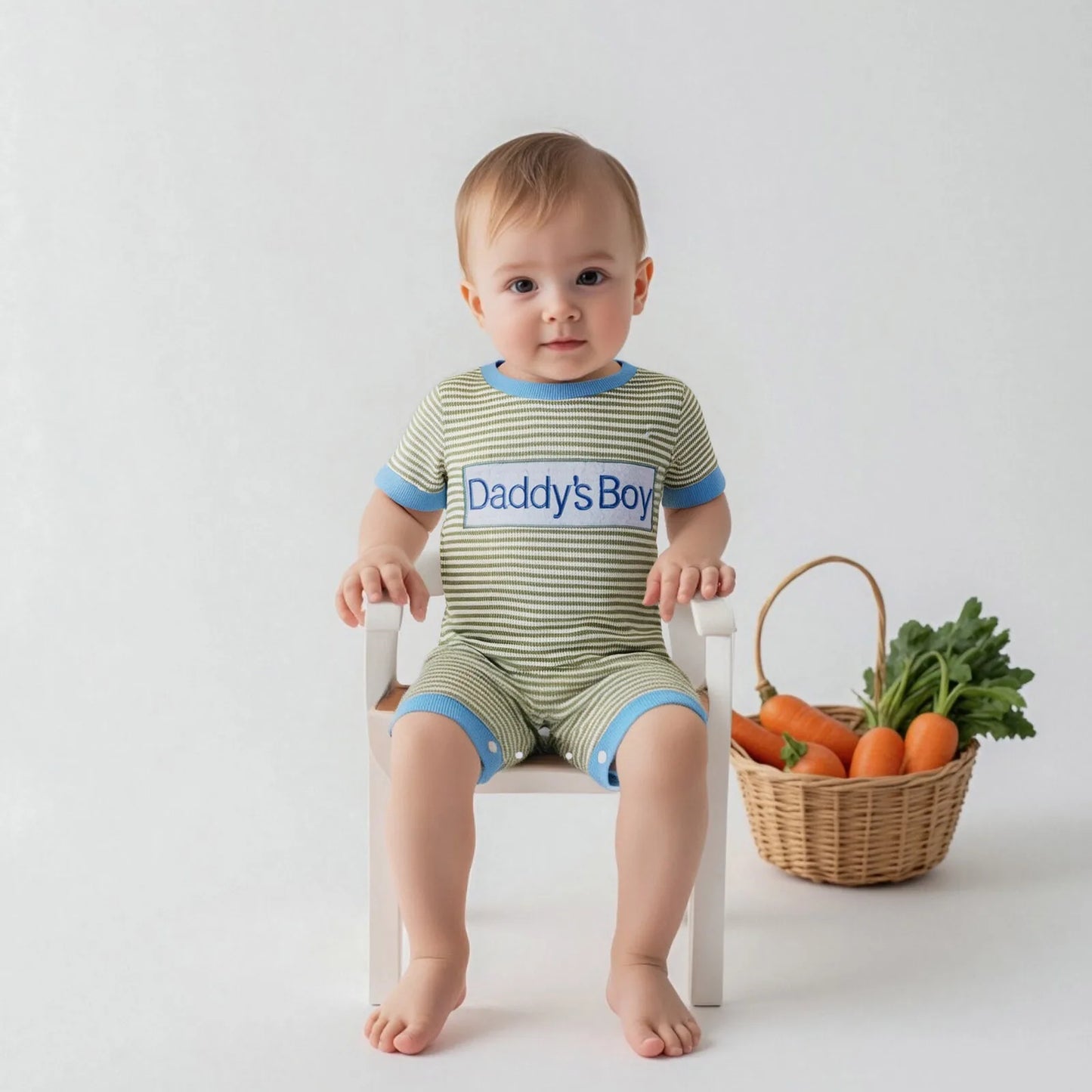Newborn Baby Boys Summer Romper - Letter Embroidery Striped Jumpsuit (0-18M)