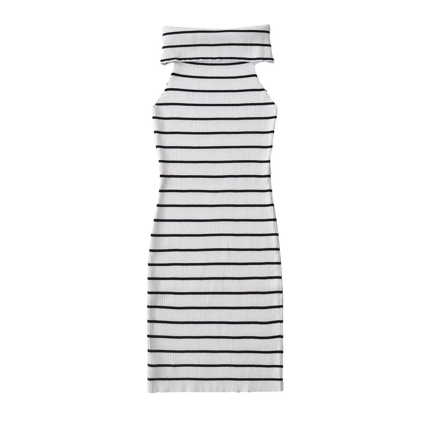 Women's Casual Versatile Slim Fit Off Shoulder Knitted Stripe Dress