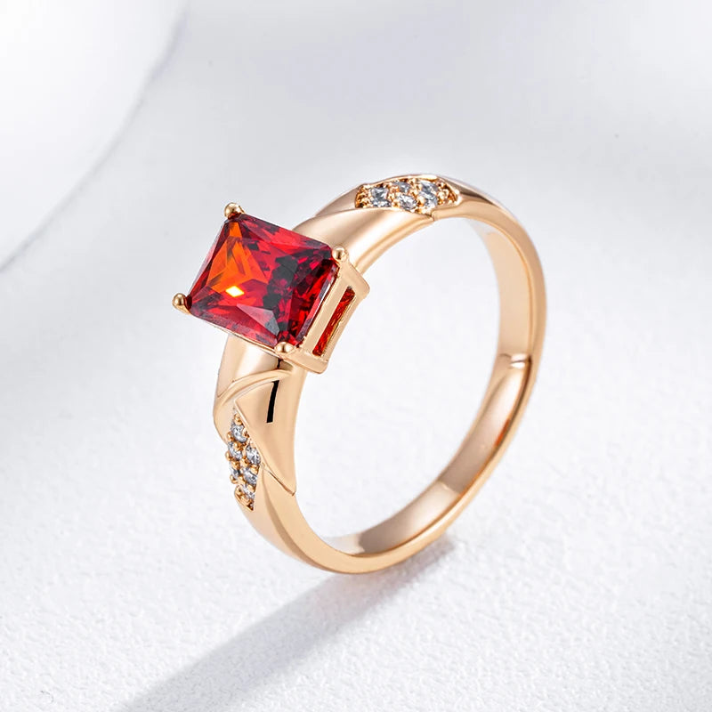 Shiny Square Red Zircon Vintage Ring - Rose Gold