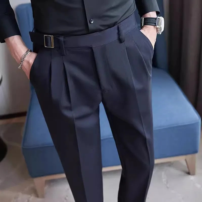 Men's Slim Fit Suit Trousers - High Waist Smart Casual Pants