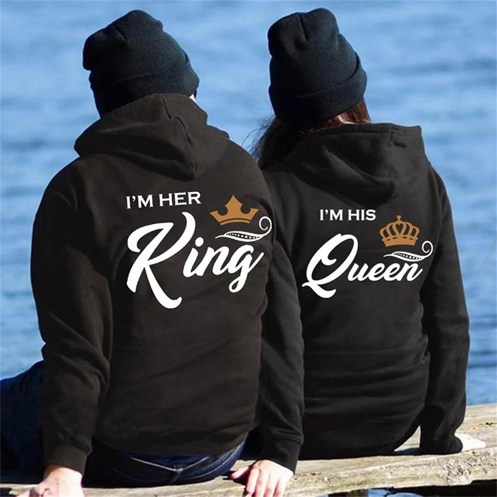 "Queen King" Printed Hoodie and 100% cotton plus size short sleeved T-shirt