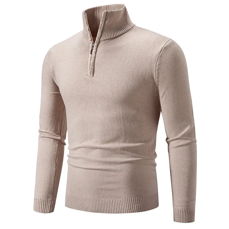 Men's Half Zipper Knitted Sweater - Slim Fit Stand Collar Pullover