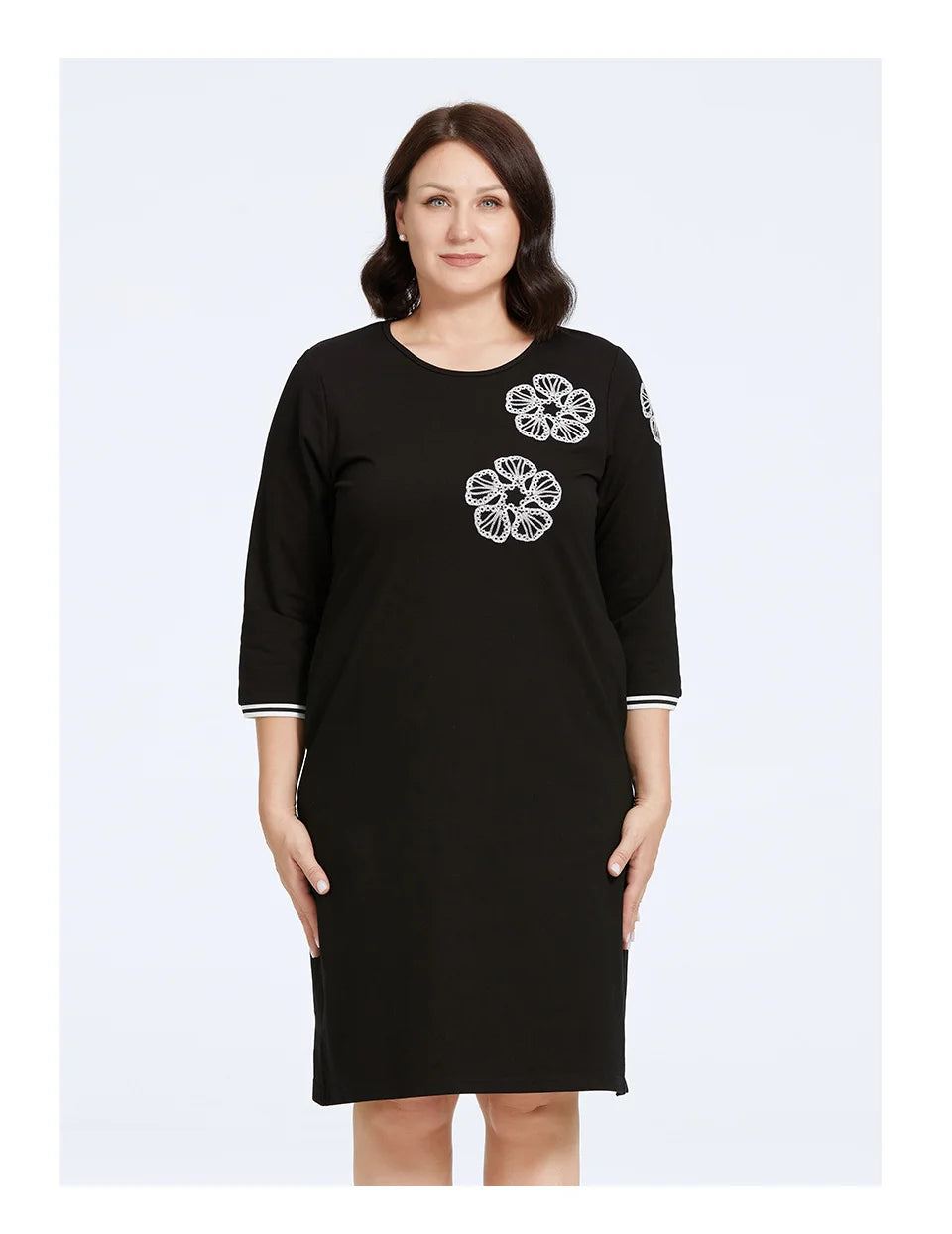 Women's Oversized Floral Embroidery A-Line Midi Dress – Long Sleeve