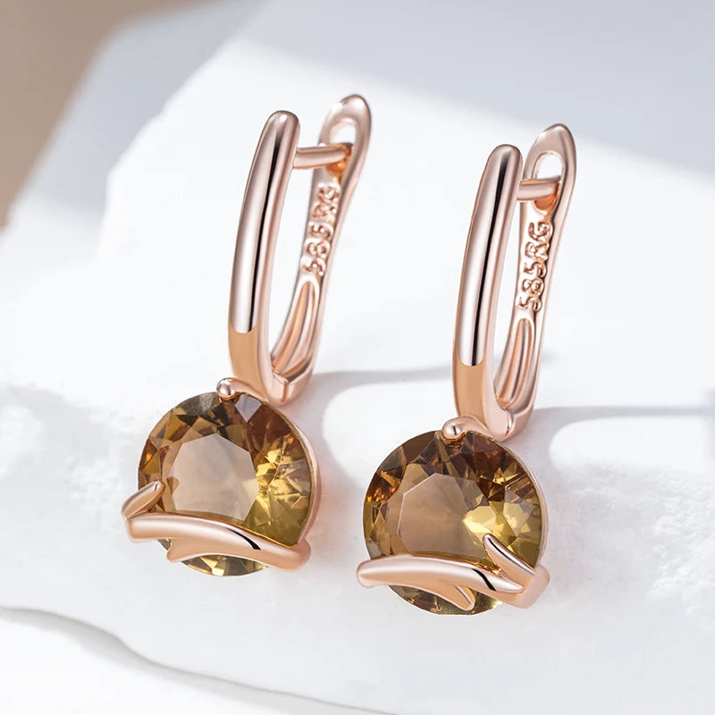Rose Gold Drop Earrings - Brown Zircon Wedding Jewelry for Women