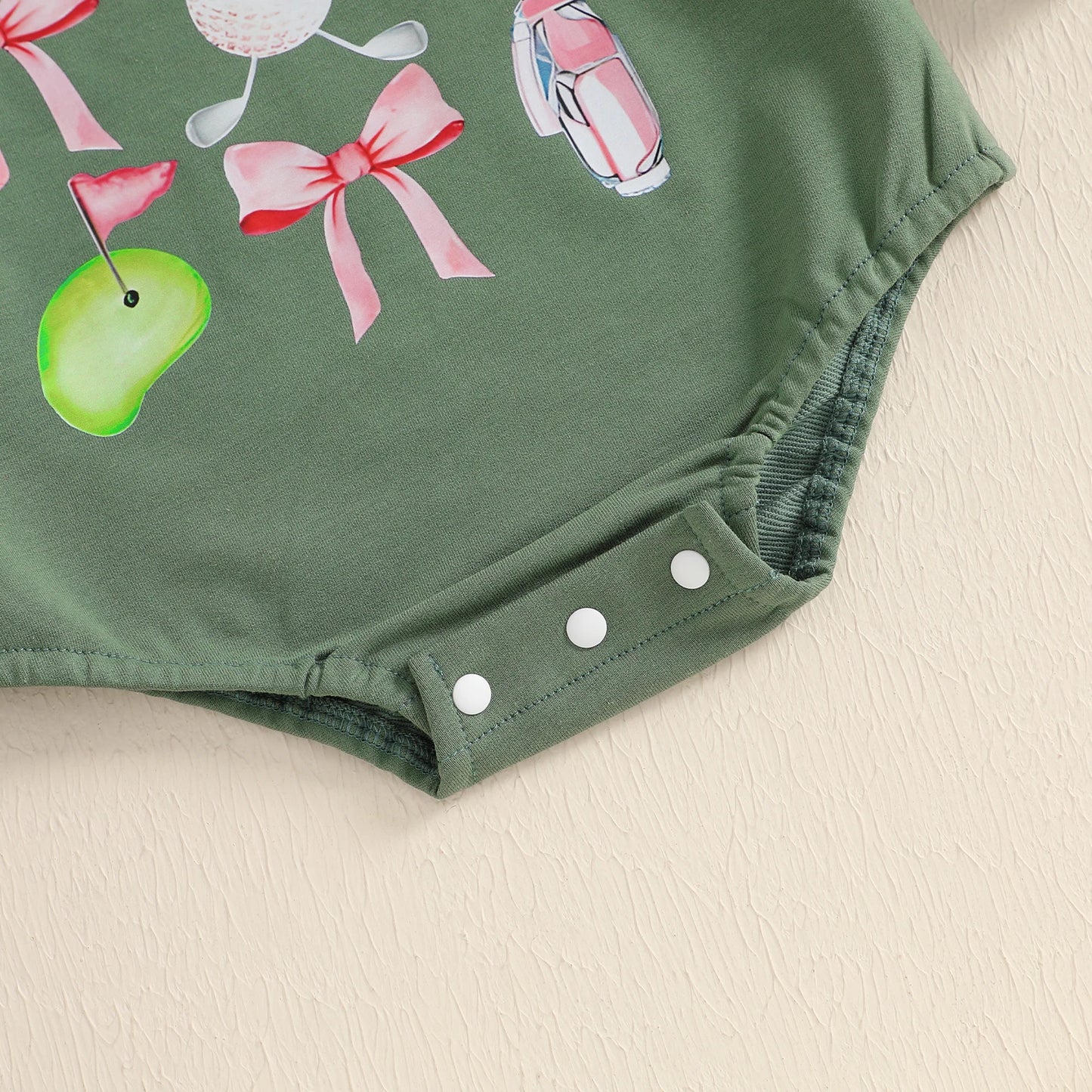 Baby Sweatshirt Romper - Golf Bow Print Crew Neck Jumpsuit