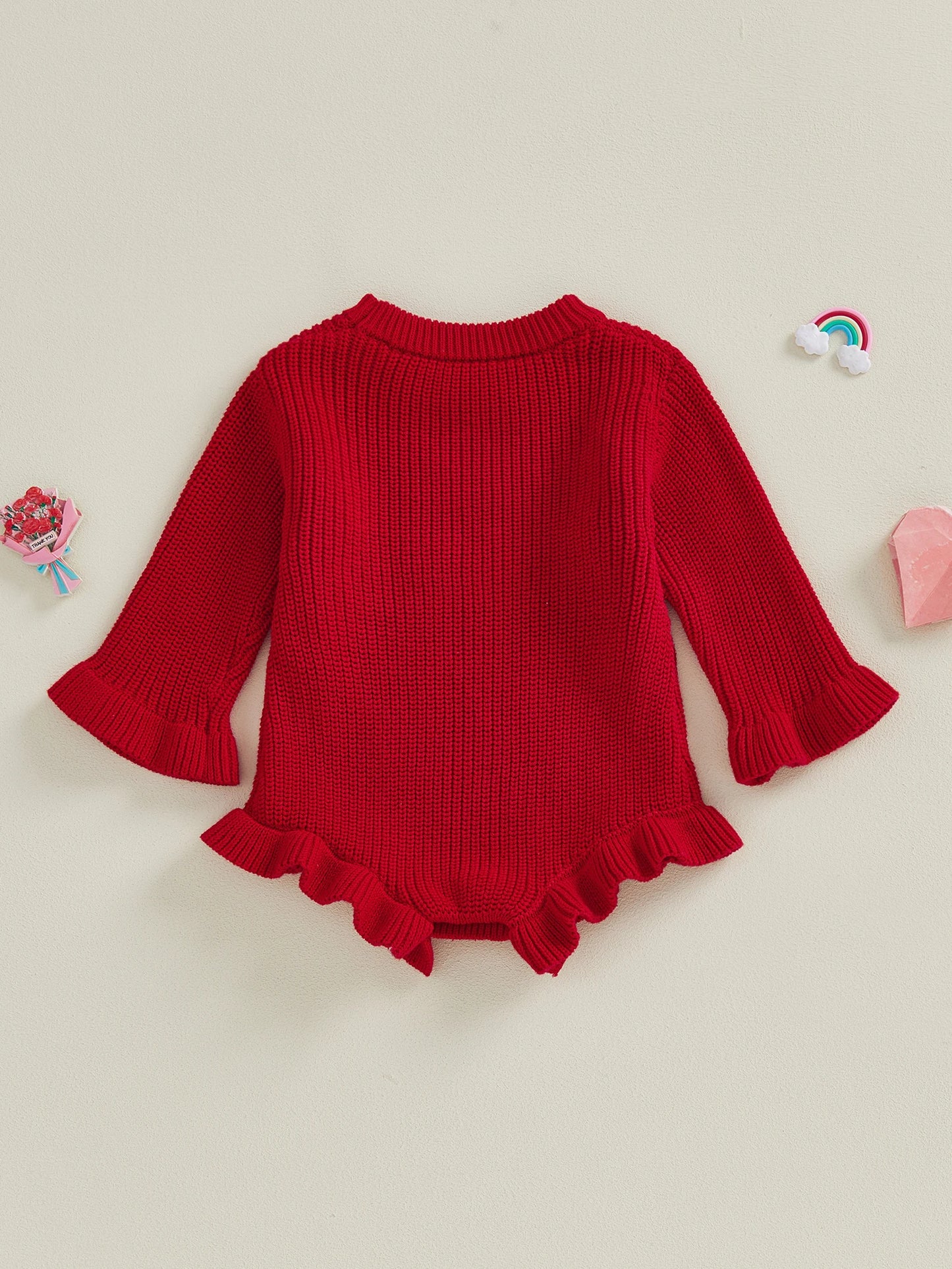 Baby Girls Boys Valentine's Day Sweater Romper - Letter Embroidery Long Sleeve Jumpsuit 0-18M