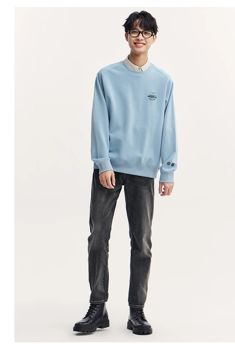 Heavyweight Round Neck Sweatshirt - Premium Solid Color Pullover for Daily Wear