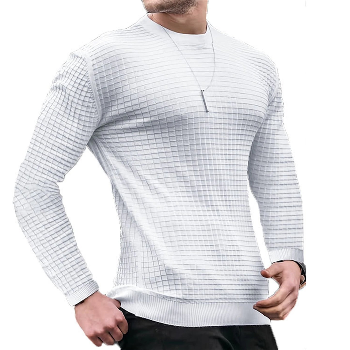 Men's Casual Knitted Pullover Hoodie - Long Sleeve Slim Fit O-Neck Sweatshirt