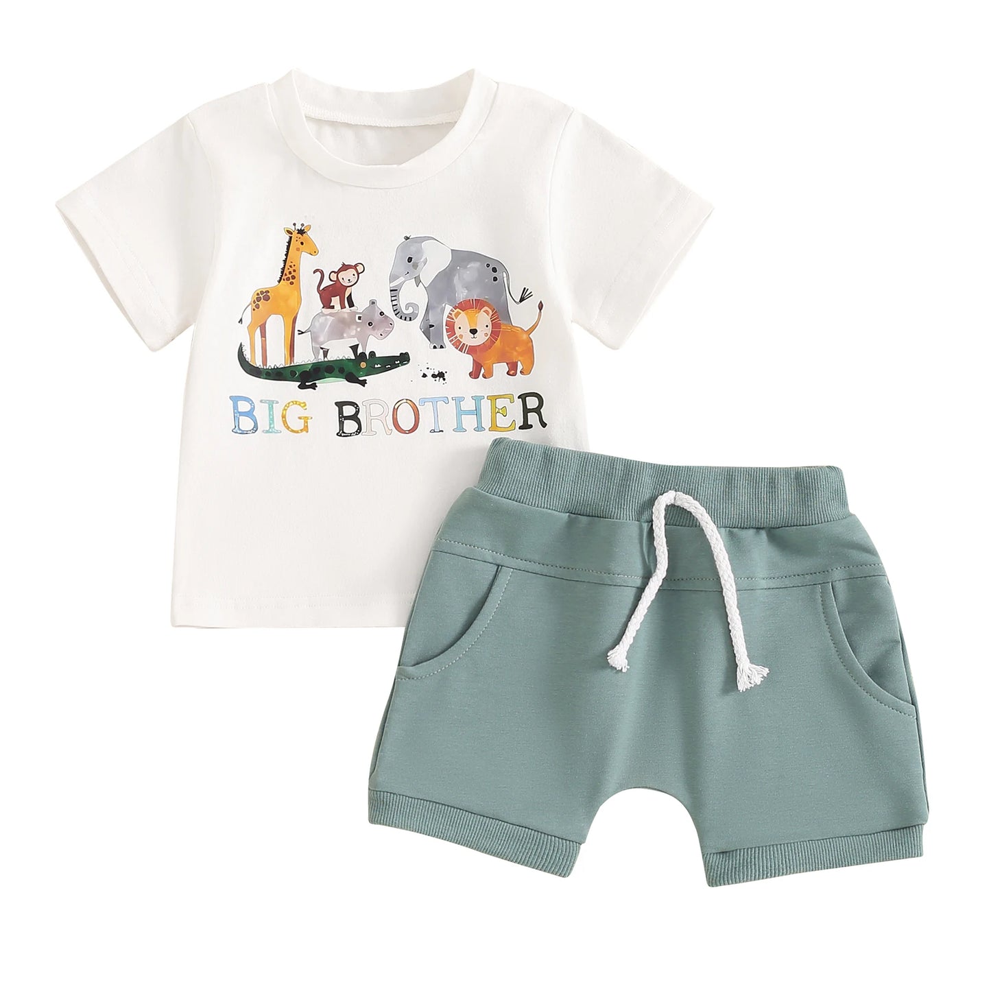 0-4Y 2pcs Baby Boys Summer Clothes Sets Short Sleeve Animal Letter Print T-Shirt and Shorts Set