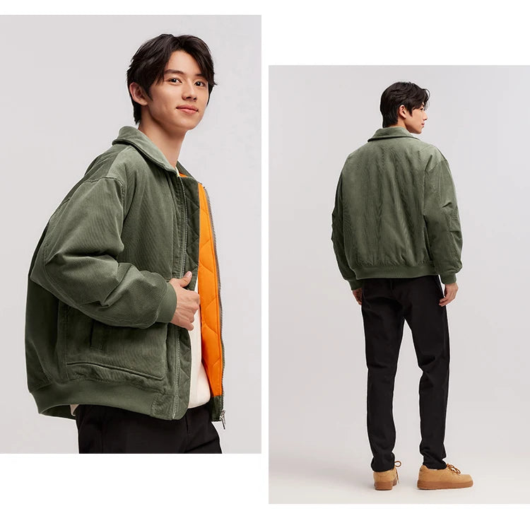 Men's Corduroy Pilot Jacket - Thick Oversize Cotton Winter Jacket