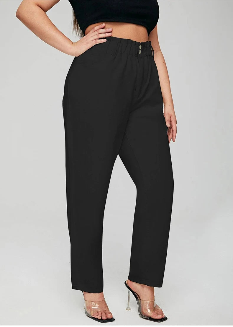 Women's Plus Size Stretchy Cotton High Waist Elastic Loose Trousers