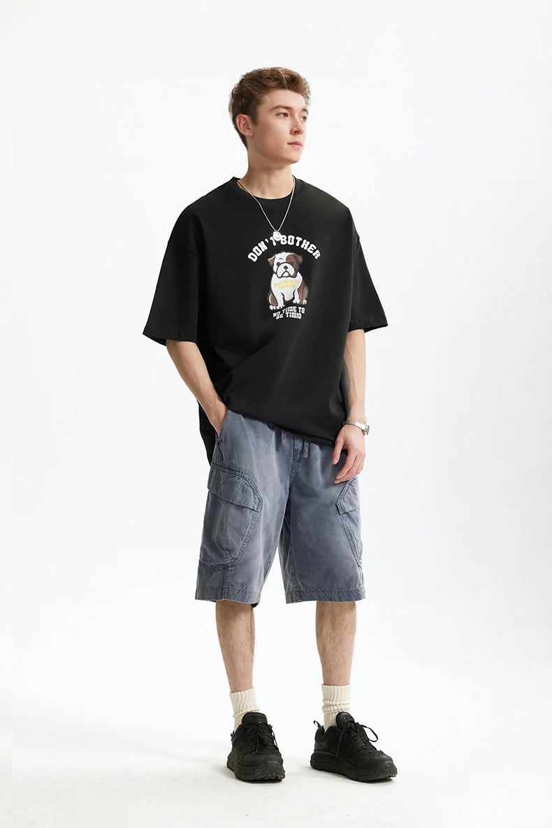 Men's French Bulldog Fun American Vintage 100% Cotton Heavyweight Casual Short Sleeve T-Shirt