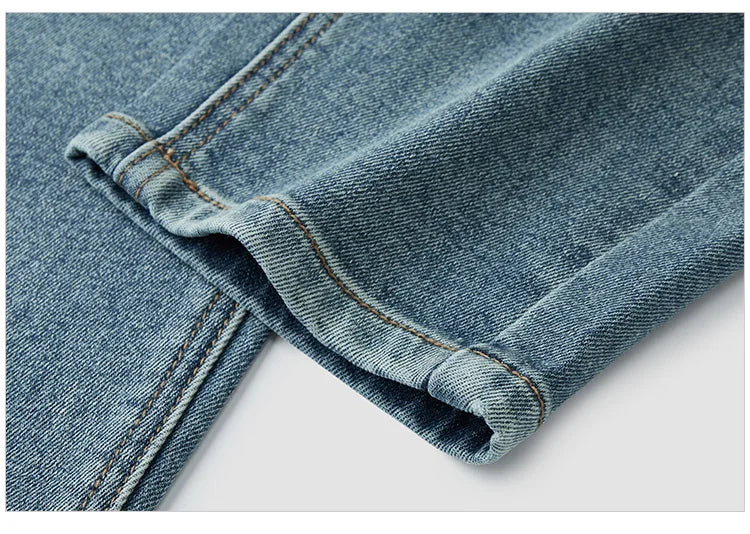 Women's Vintage Washed Tapered Jeans - Brushed Denim Loose Long Fit Winter Pants