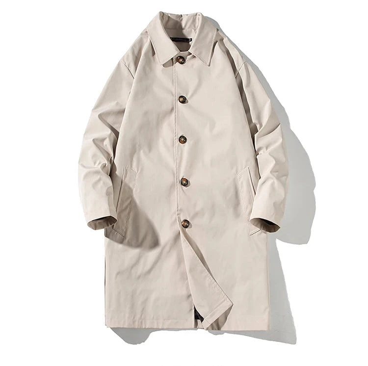 Men's Windbreaker Medium Length Turn Down Collar Trench Coat