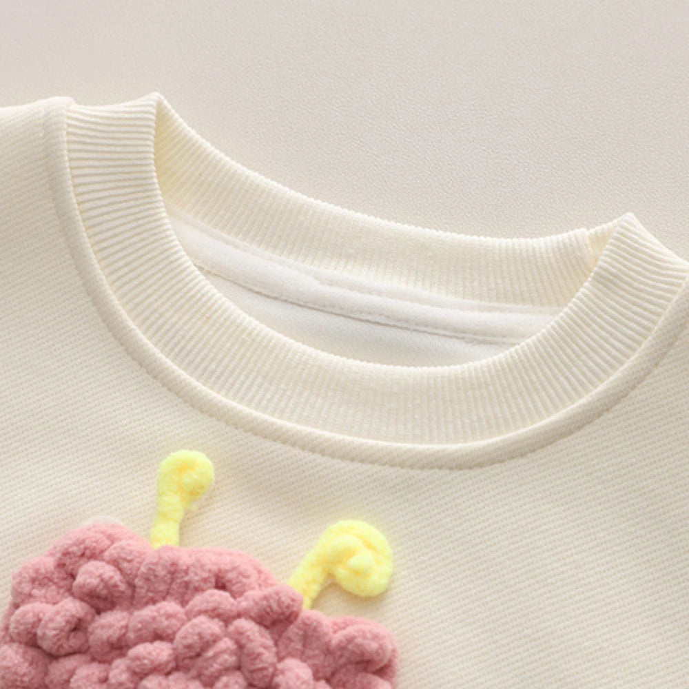 Girl's Clothing Autumn Long Sleeved Round Neck Top and Jeans 2-piece Three-dimensional Flower Spring Outfit Set