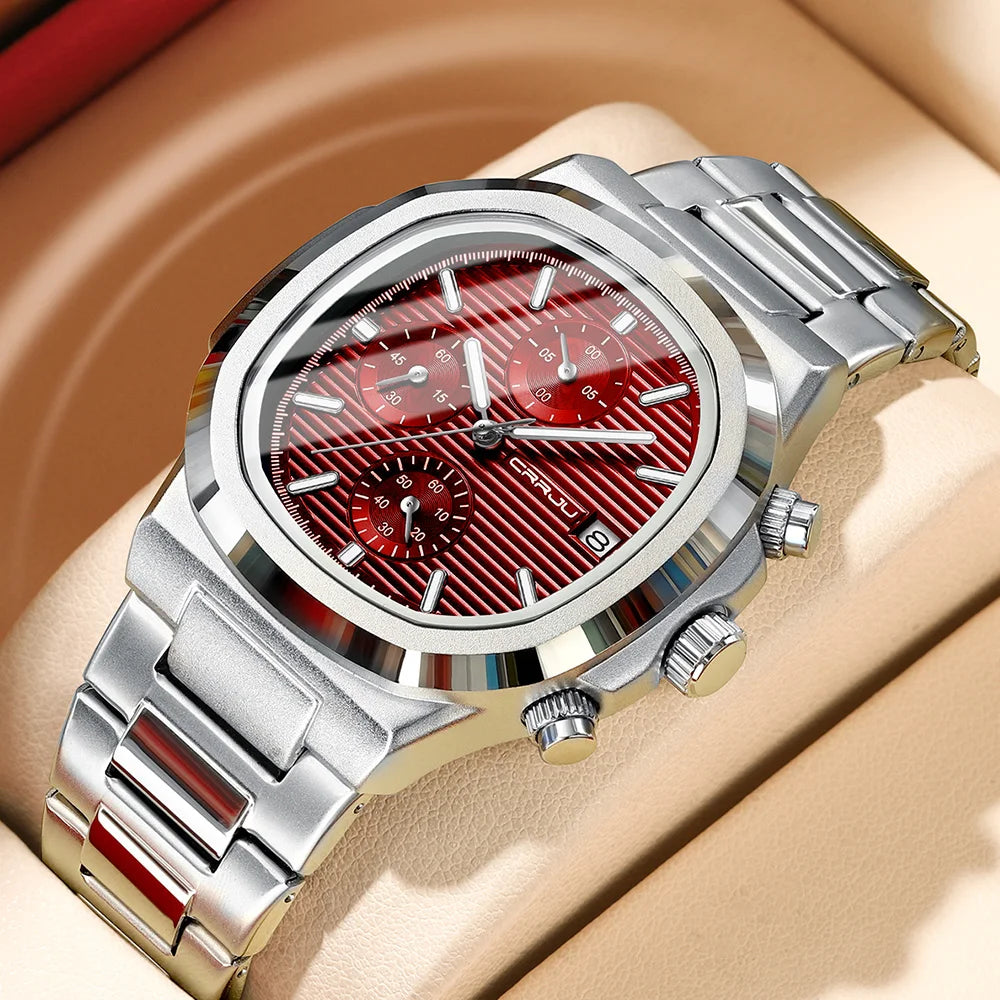 Men's Business Watch - Square Dial Stainless Steel with Luminous Date