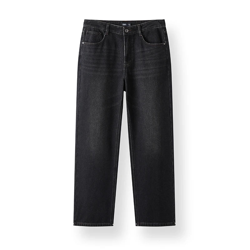 Vintage Washed Whiskered Loose Fit Straight Leg Jeans - Men's Classic Casual Denim