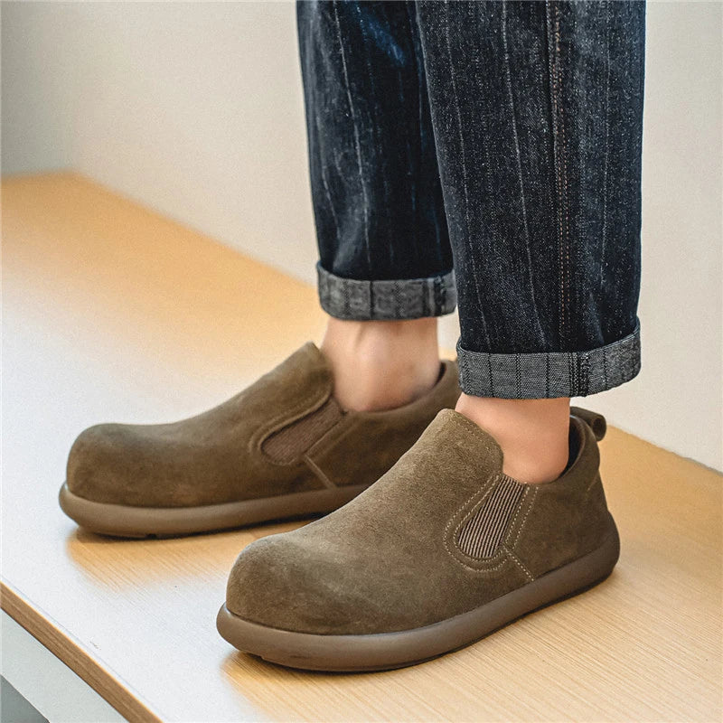 Men's Casual Sneakers British Style Loafers Slip-on Suede Leather Shoes