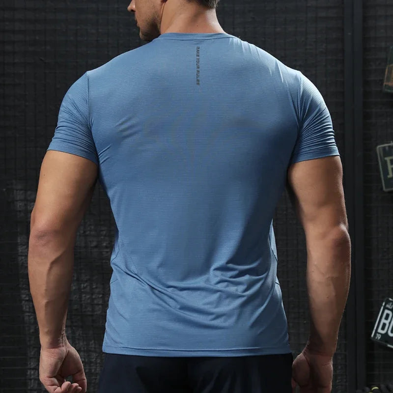 Men's Gym Workout Muscle Fit Shirt Thin Loose-fitting Casual Stretchy Quick-drying Short Sleeve Athletic Running T-Shirt