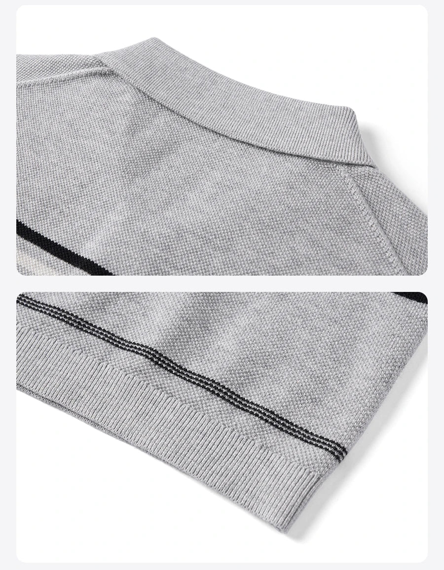 Men's Oversized Soft Knitted Polo Shirt - Striped Design Plus Size